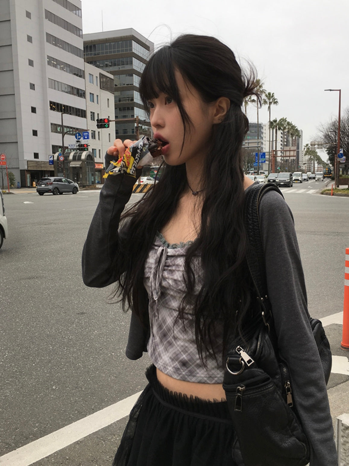 菱格皺摺綁帶兩件套裝