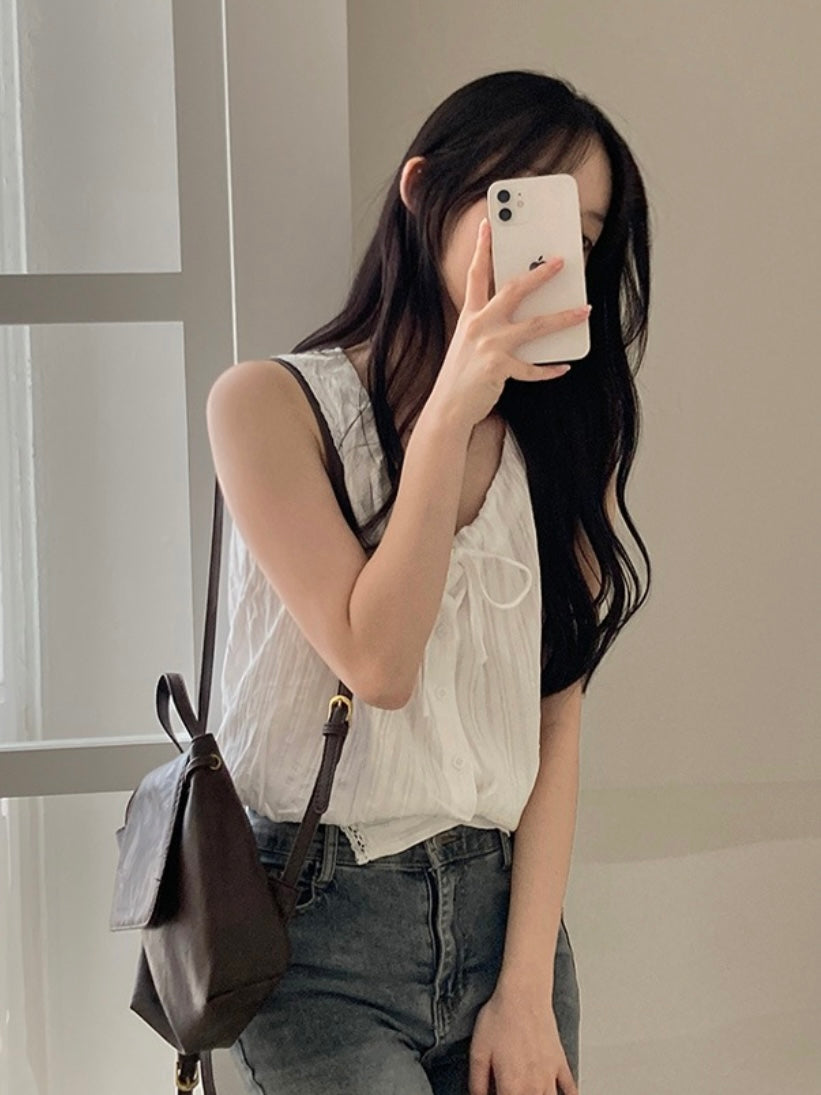 Frill shirring sleeveless