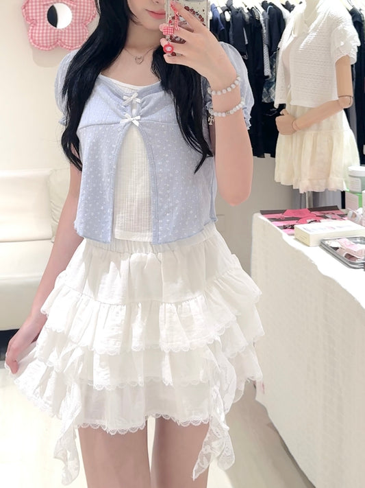 假兩件碎花蝴蝶結上衣