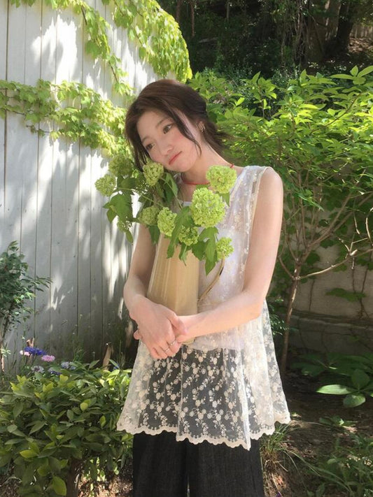 花花刺繡透視罩衫