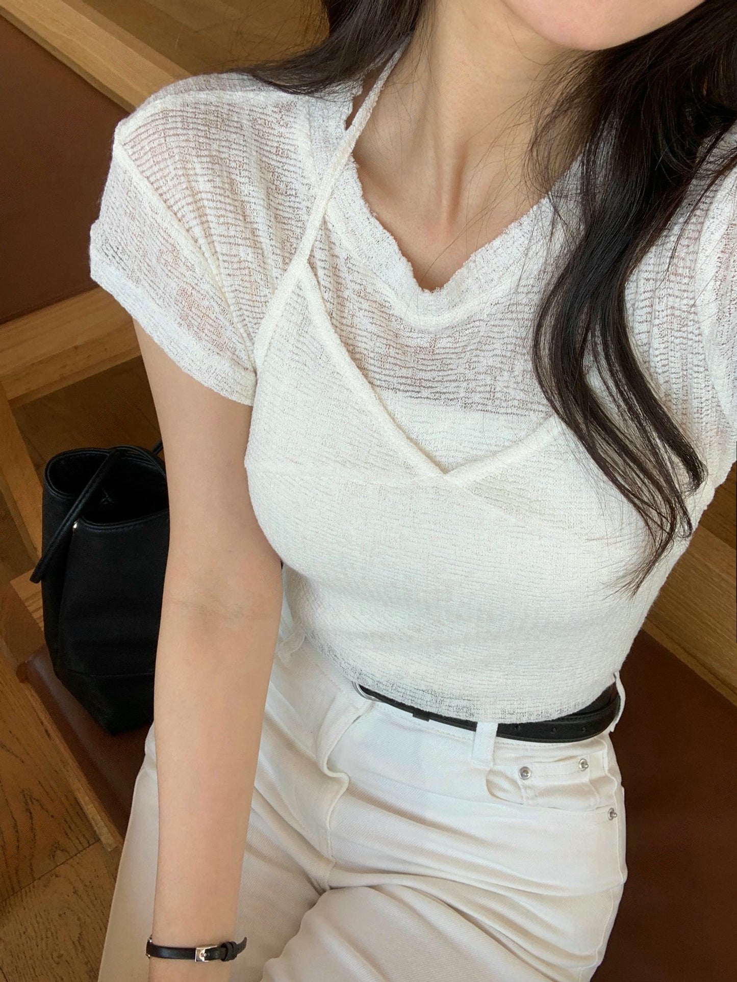 夏日舒服透薄掛頸上衣