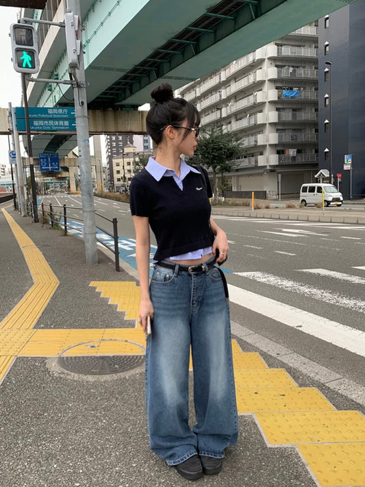 假兩件麻花針織襯衫