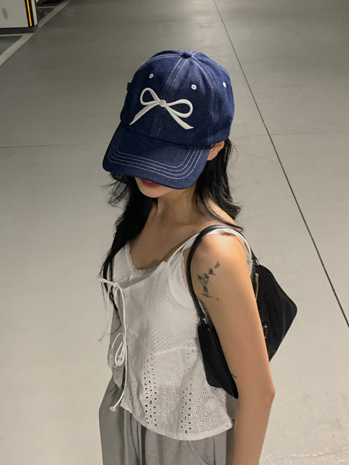 Ribbon denim stitch ballcap
