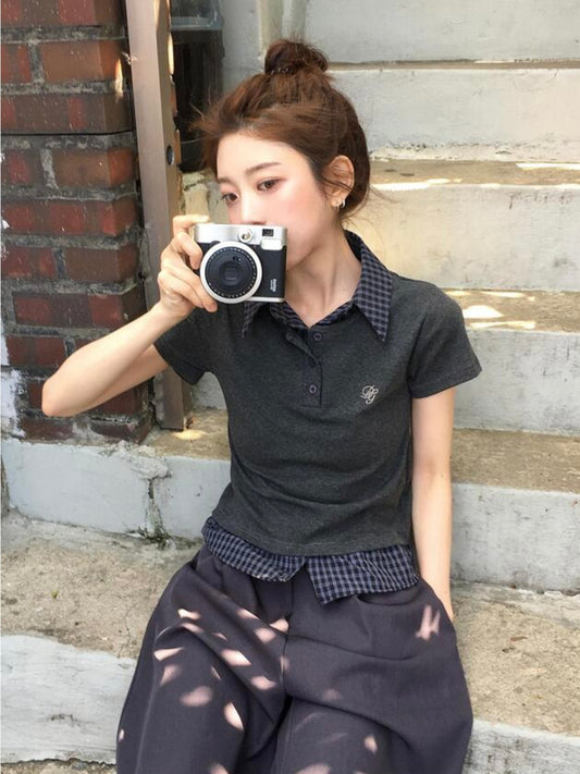 學院風假兩件格仔上衣