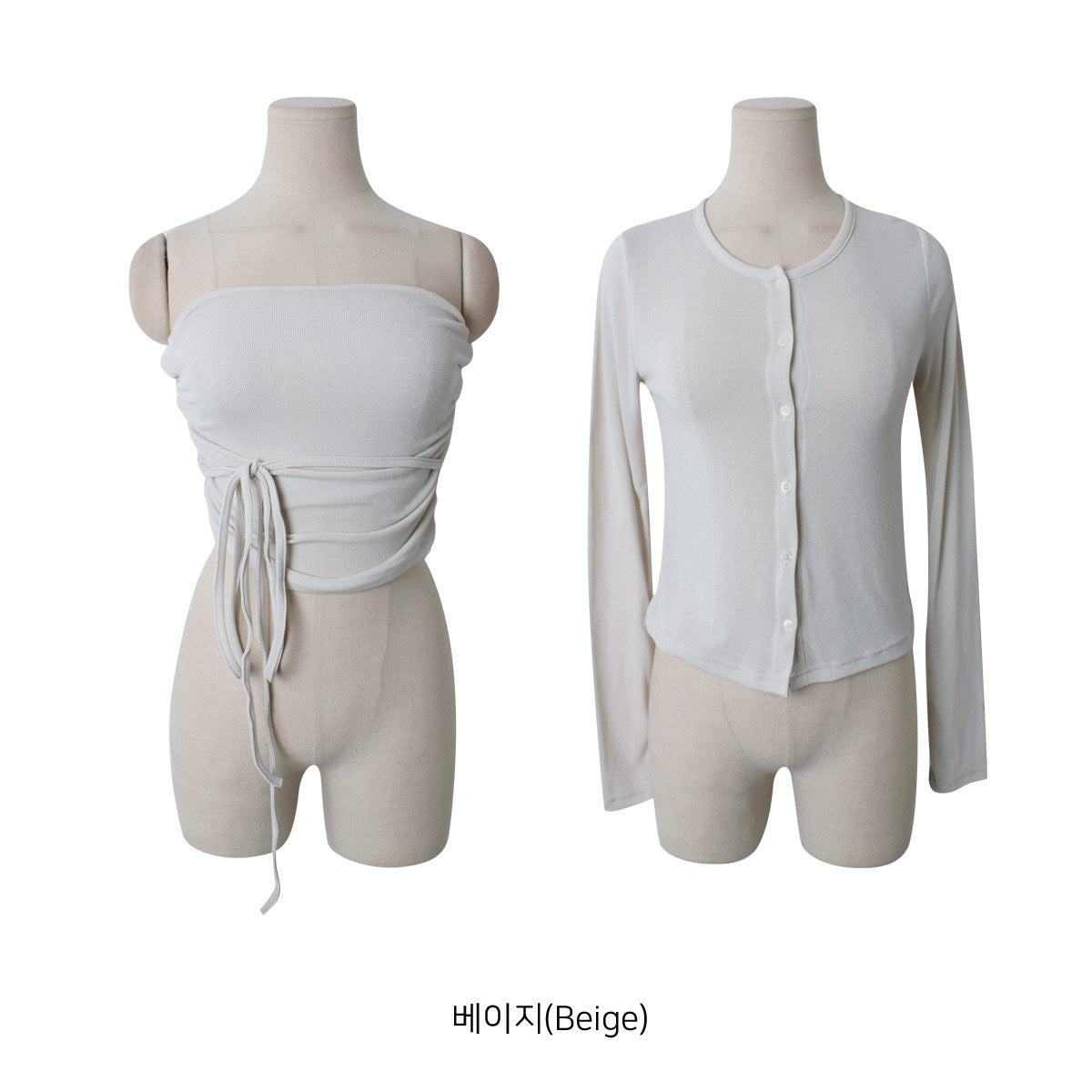 皺摺綁帶tube top+開衫Set