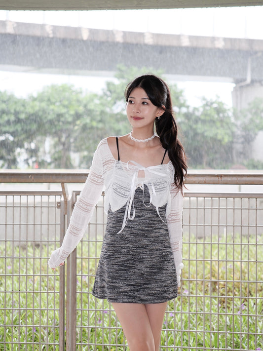 混色小花邊蕾絲連身裙