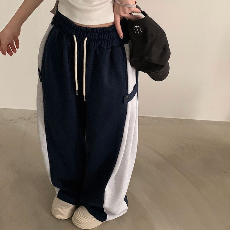 側按扣雙色長款運動褲