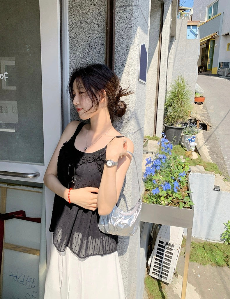 波點花邊吊帶背心