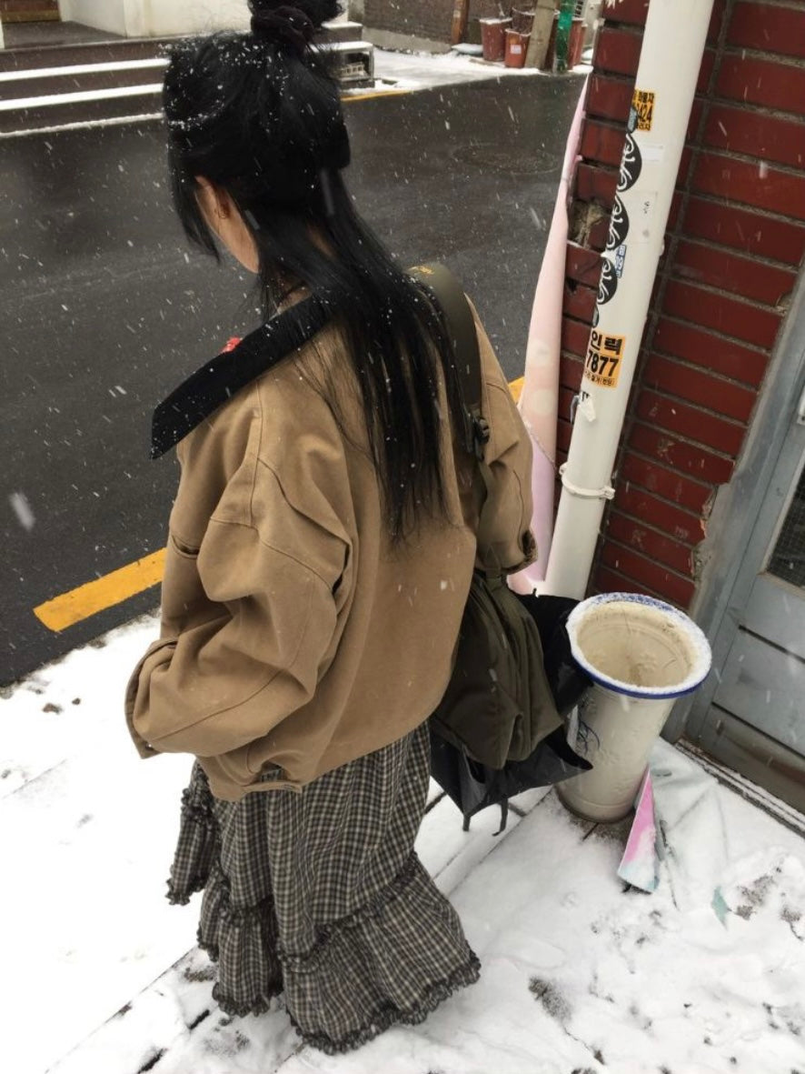格紋兩側花邊長裙