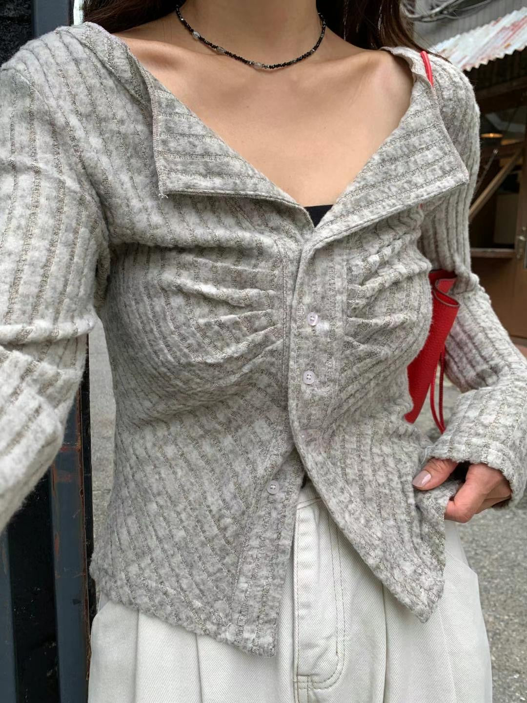 【純欲感♡ʾʾ】不規則褶皺翻領上衣