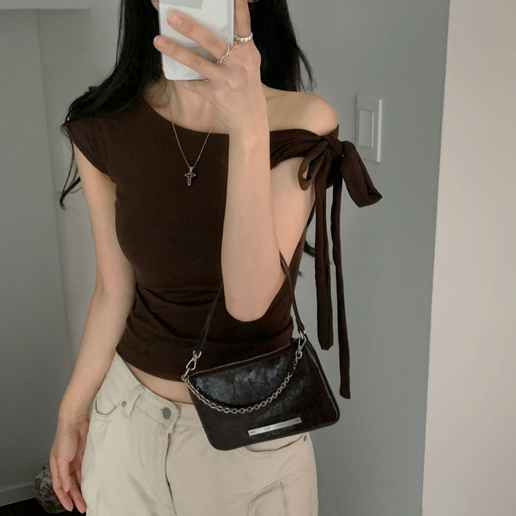 蝴蝶結單肩短袖Tee