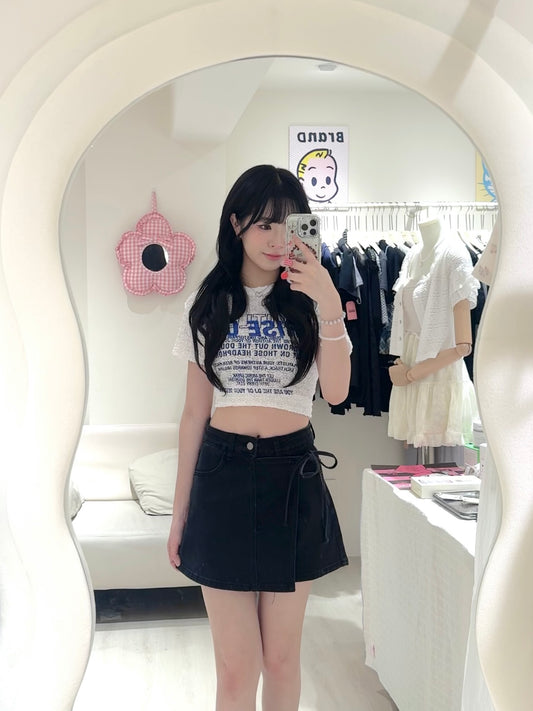 藍色字母蕾絲上衣套裝