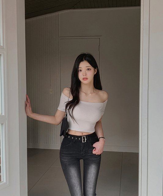 棉質舒適一字肩上衣