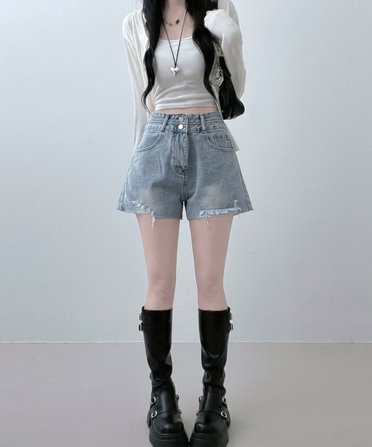 顯瘦BEST🐰雙鈕扣破洞牛仔褲