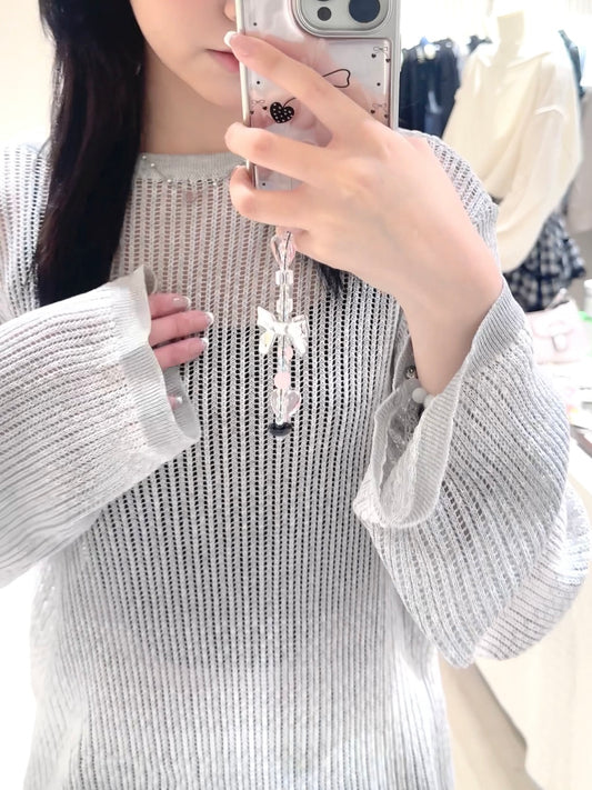 薄針織暈染上衣+日系紗裙套裝