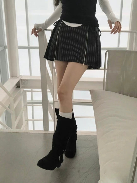 美式綁帶拉鍊設計短裙