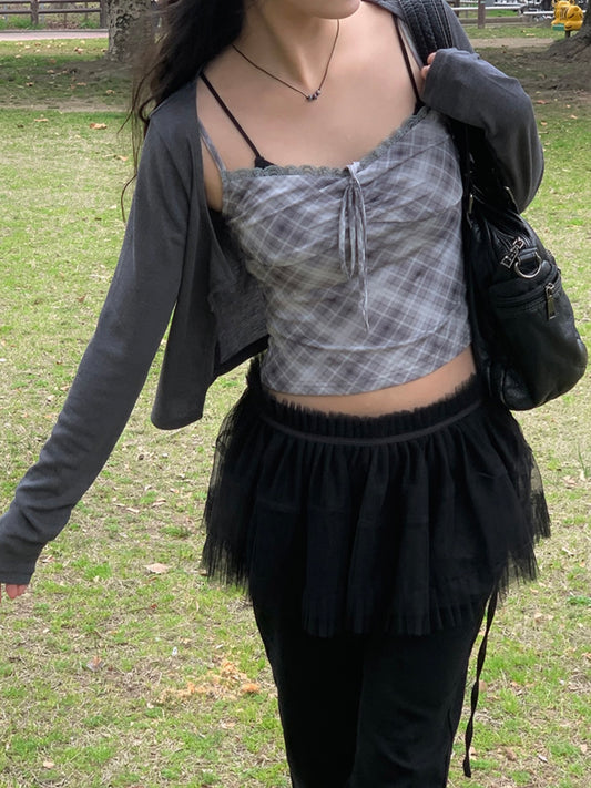 菱格皺摺綁帶兩件套裝