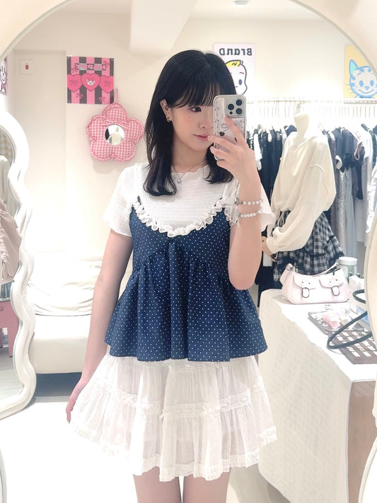 波點熱潮🍦花邊牛仔背心套裝