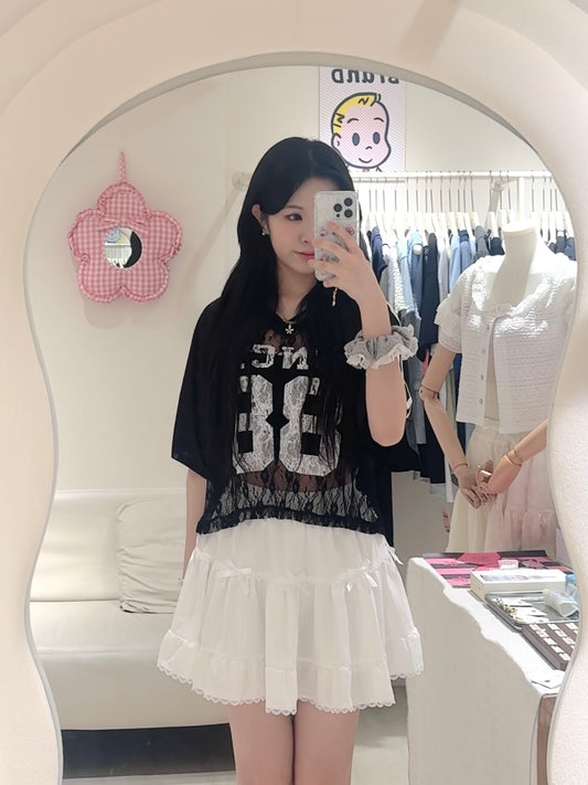 蕾絲數字短款上衣