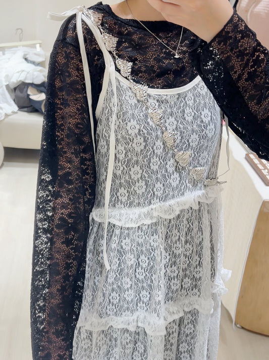 超高質!蕾絲綁帶長罩裙