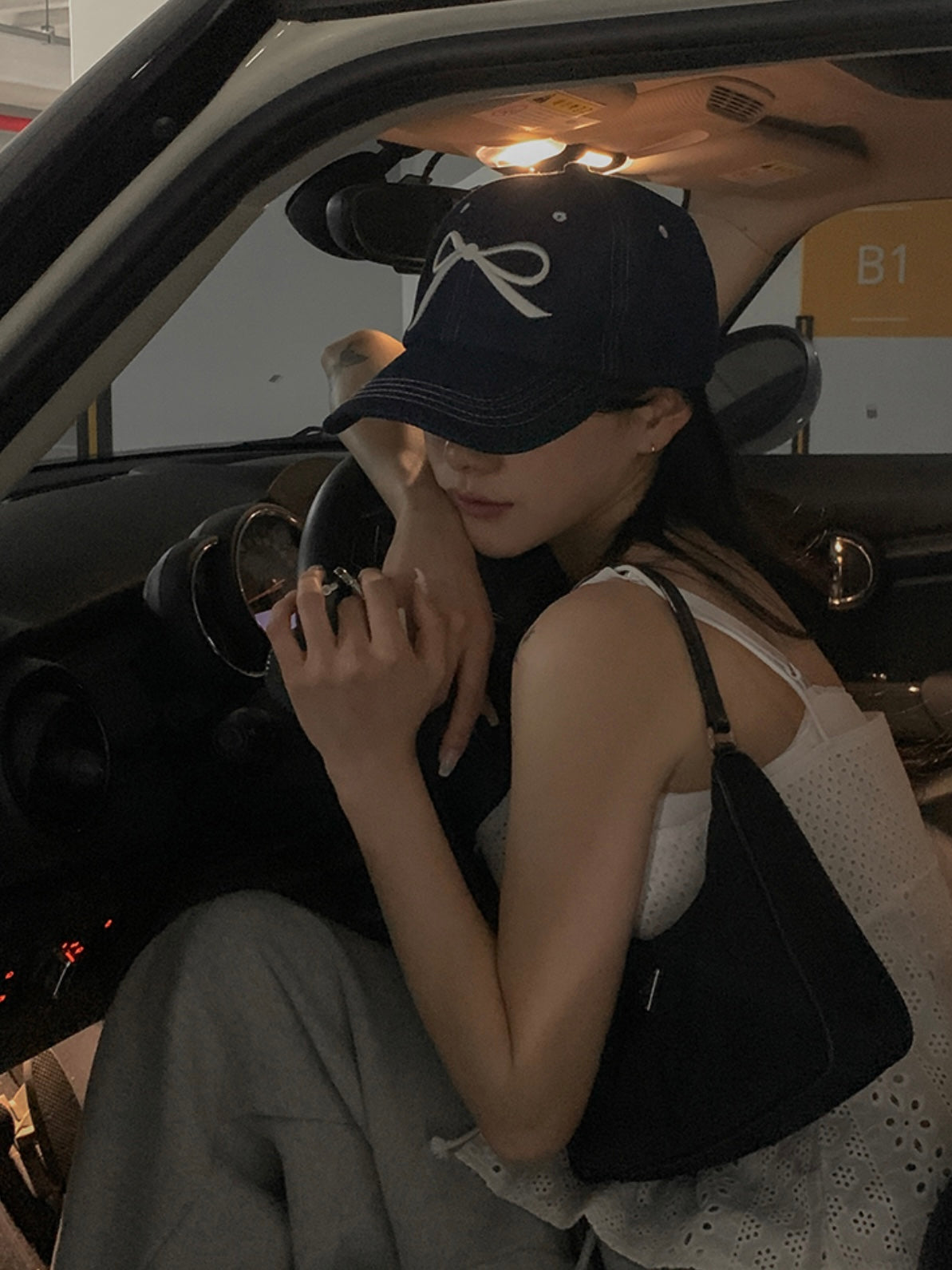 Ribbon denim stitch ballcap