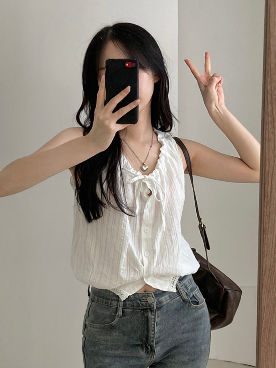 Frill shirring sleeveless
