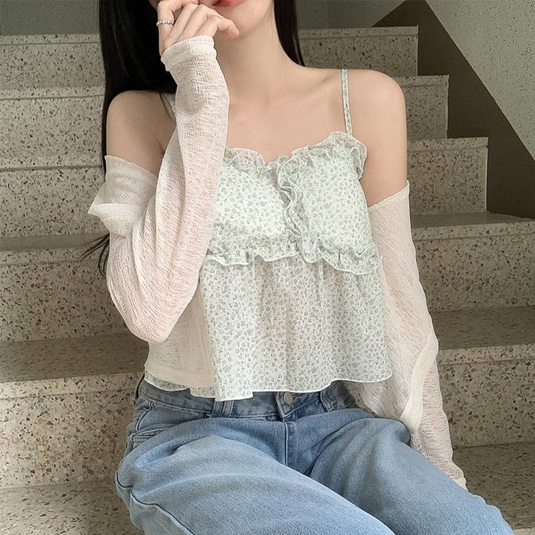 碎花連pad背心+外套Set