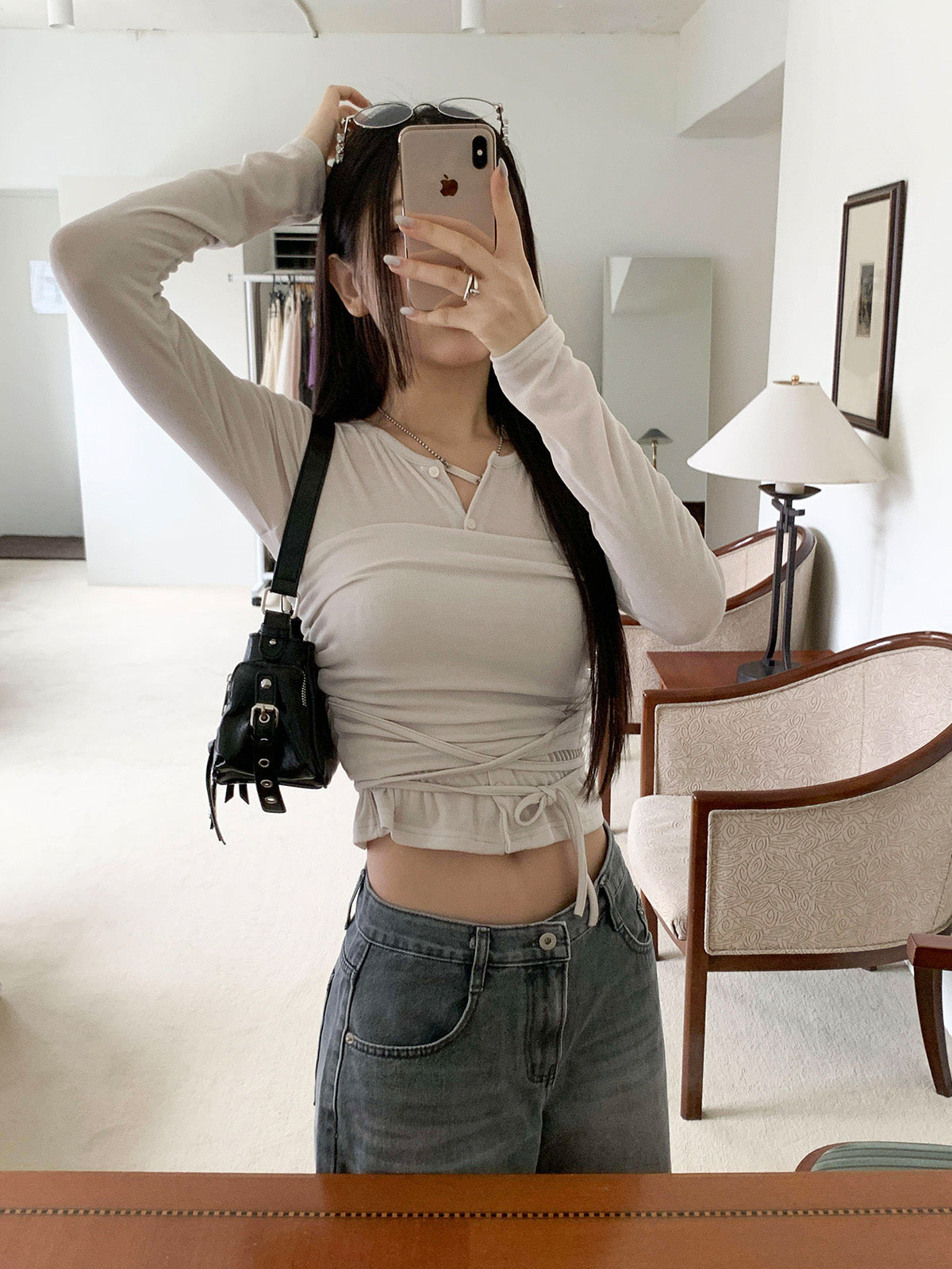 皺摺綁帶tube top+開衫Set