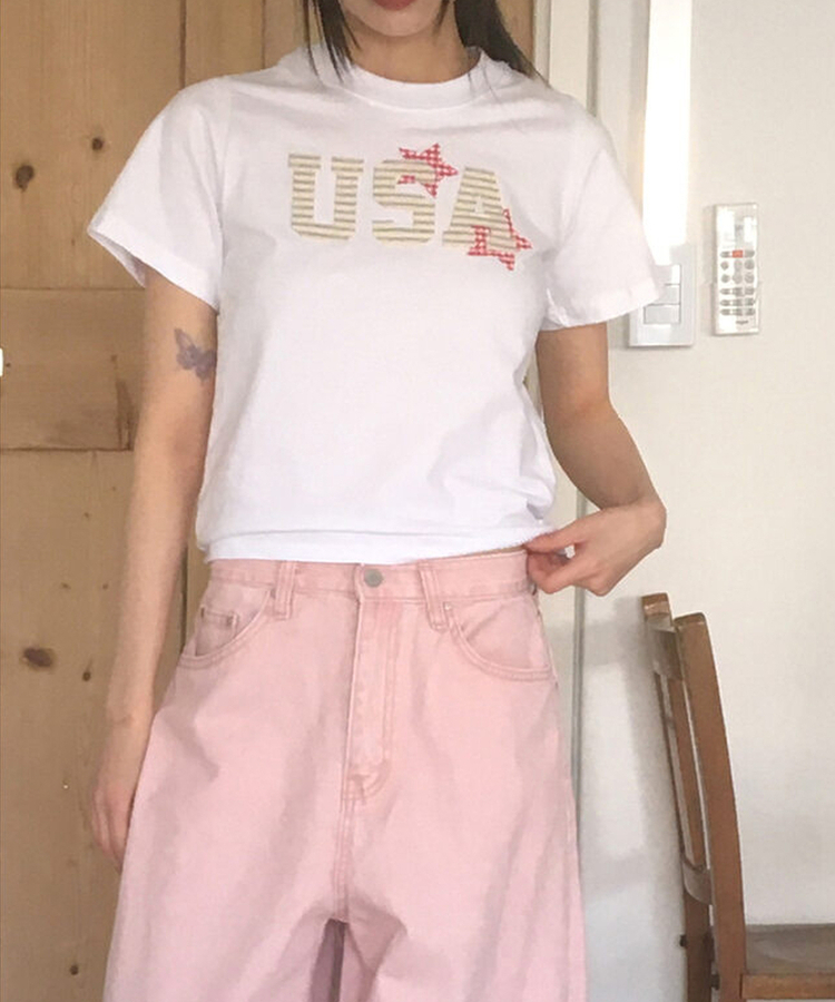USA復古布貼短袖tee