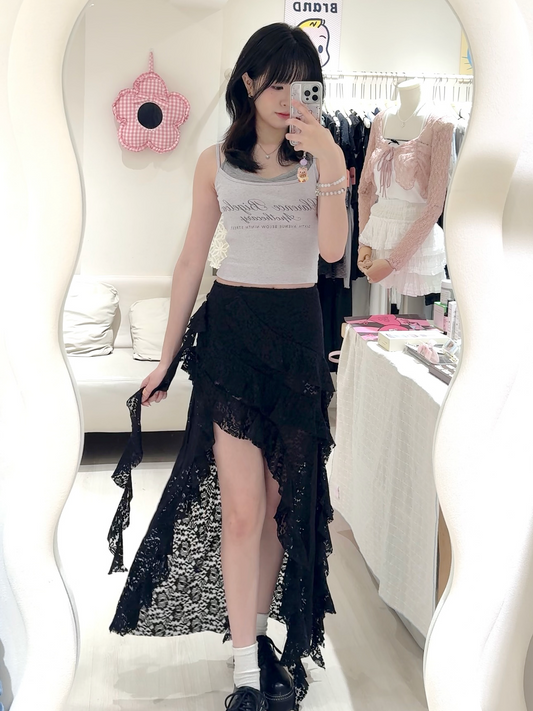 超獨特蕾絲長裙+字母背心套裝