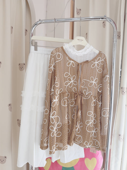 🌸花朵網格綁帶外套🌸