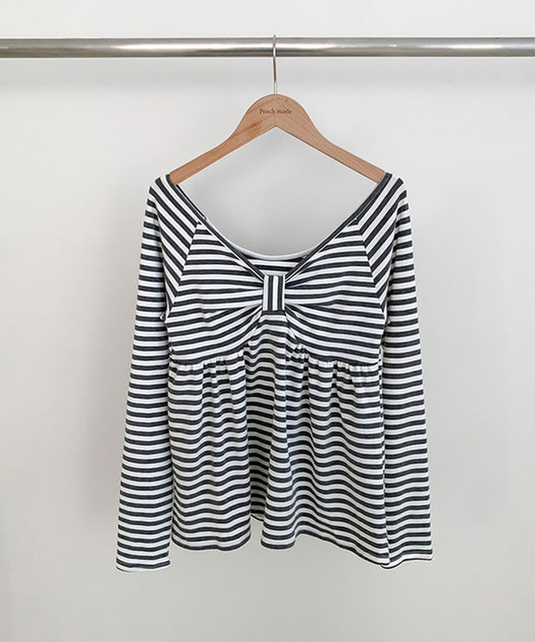 蝴蝶結間條V領上衣