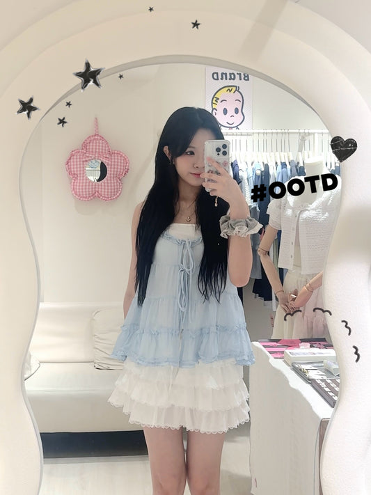 藍色綁帶外搭+小背心Set