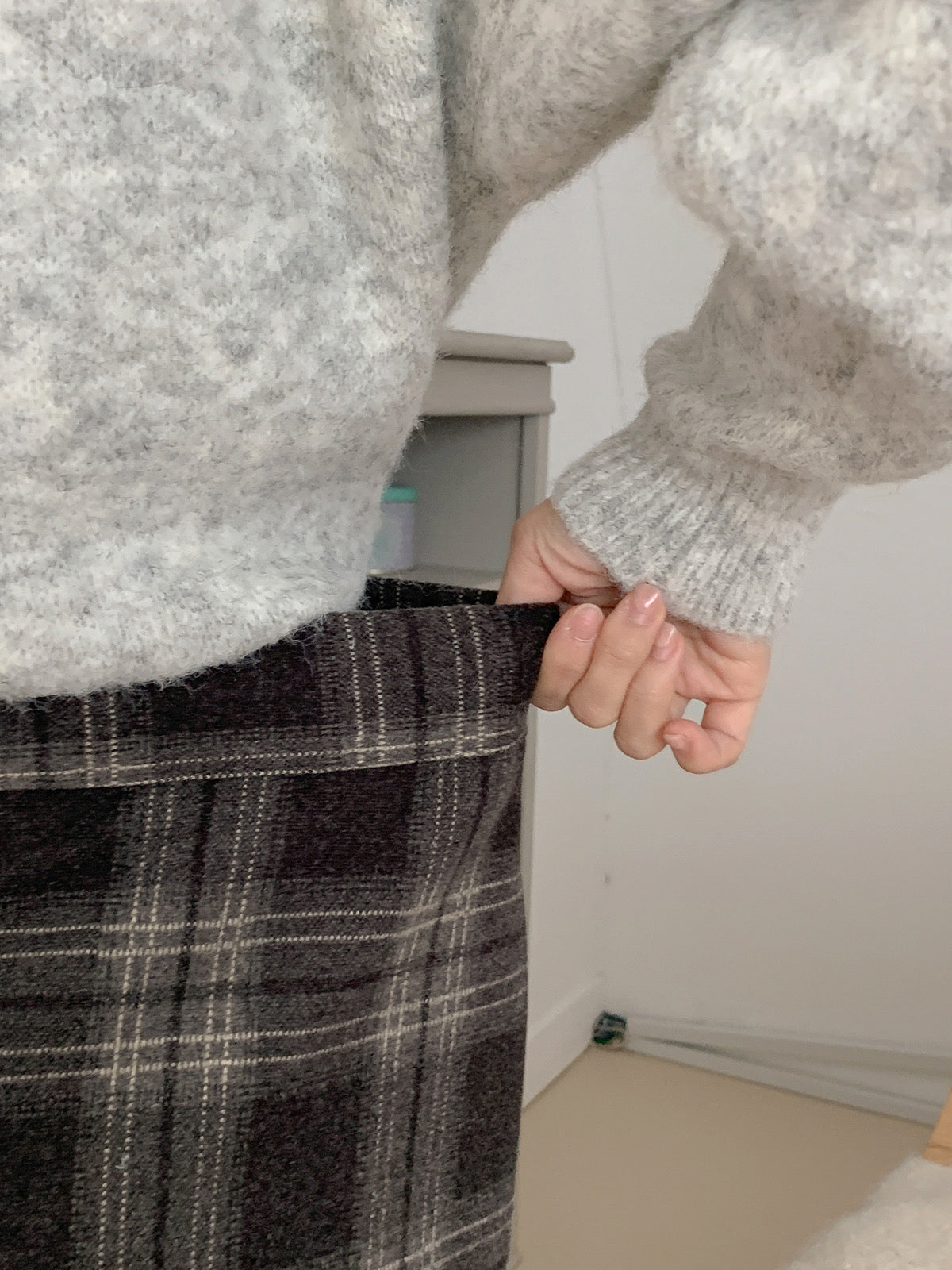 秋冬毛呢格仔百摺短裙