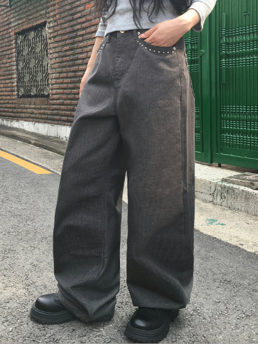 小鉚釘口袋洗水牛仔褲