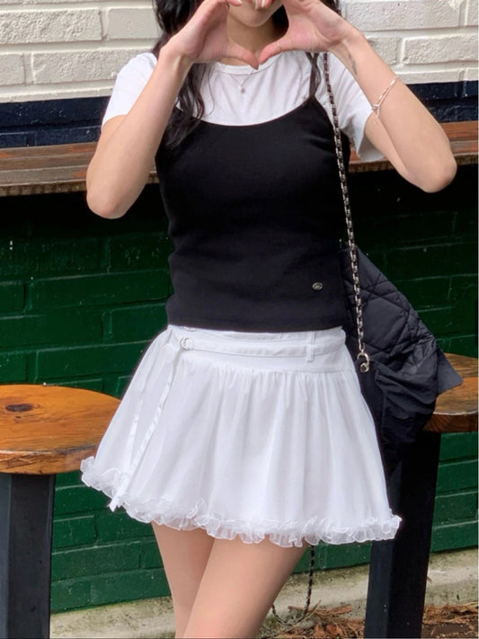 甜美蕾絲鬆緊腰短裙