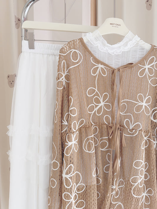 🌸花朵網格綁帶外套🌸