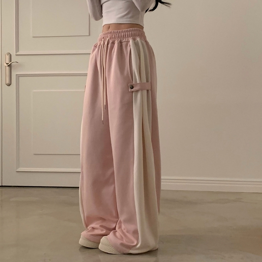 側按扣雙色長款運動褲