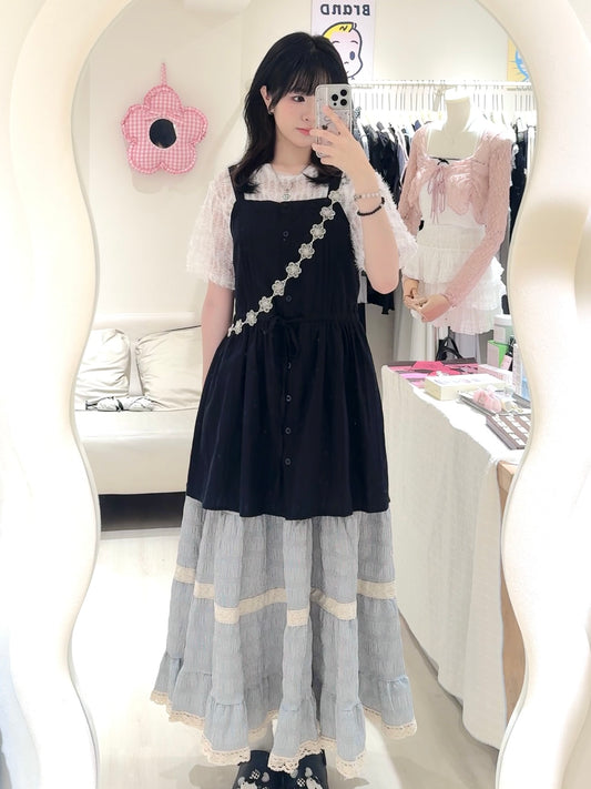 羽毛感上衣配皺皺長裙套裝