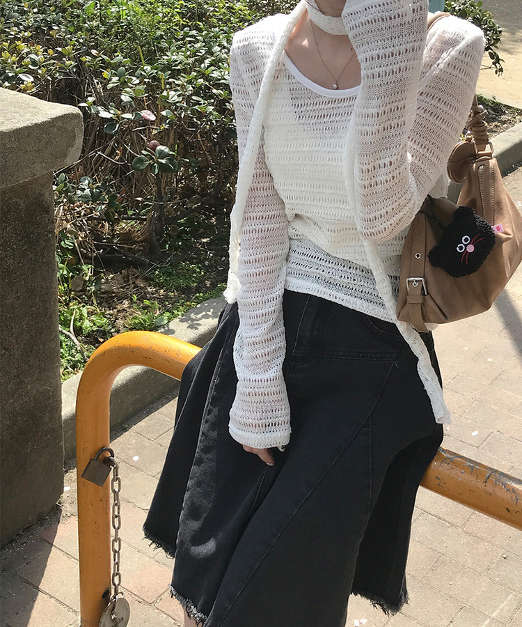 圓領混色線衫+頸繩Set