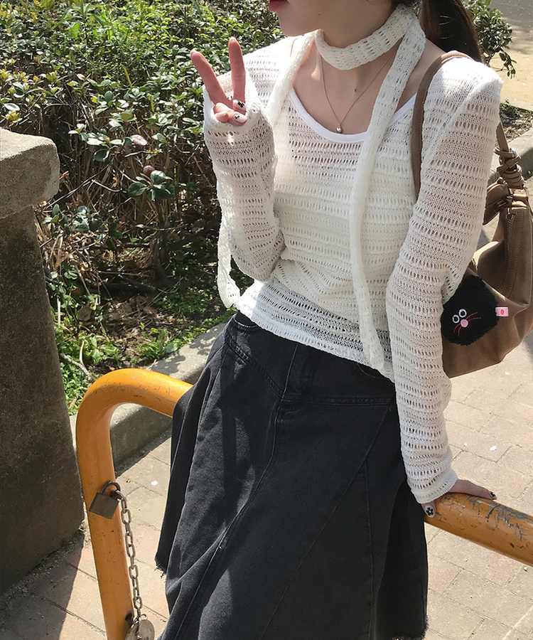 圓領混色線衫+頸繩Set