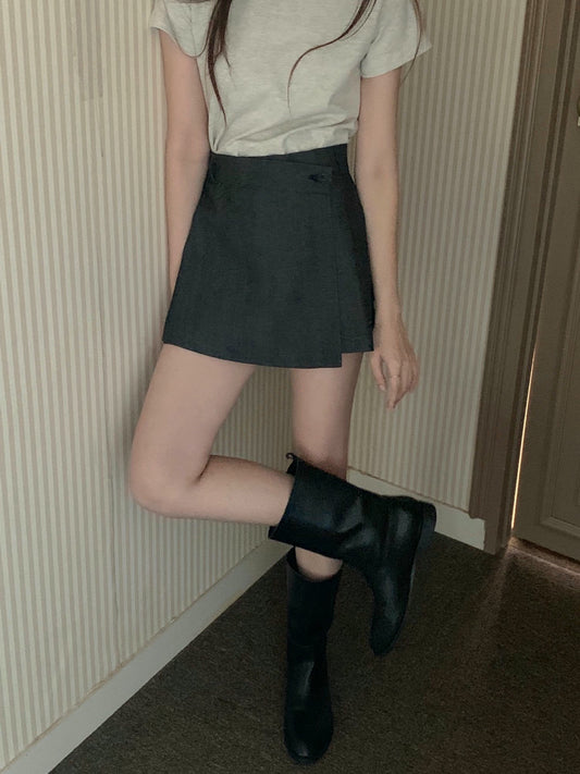 交疊側鈕扣裙褲