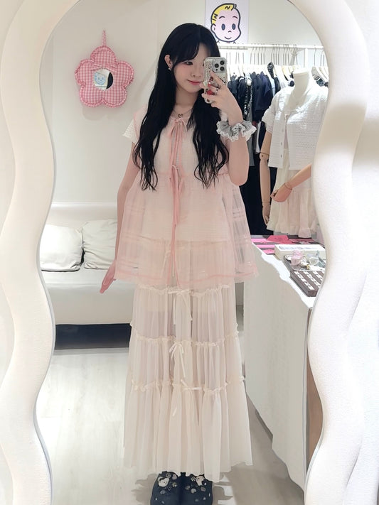 日系莎莎格紋綁帶背心