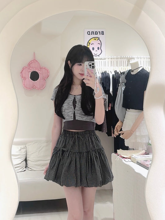 水波紋假兩件掛頸上衣