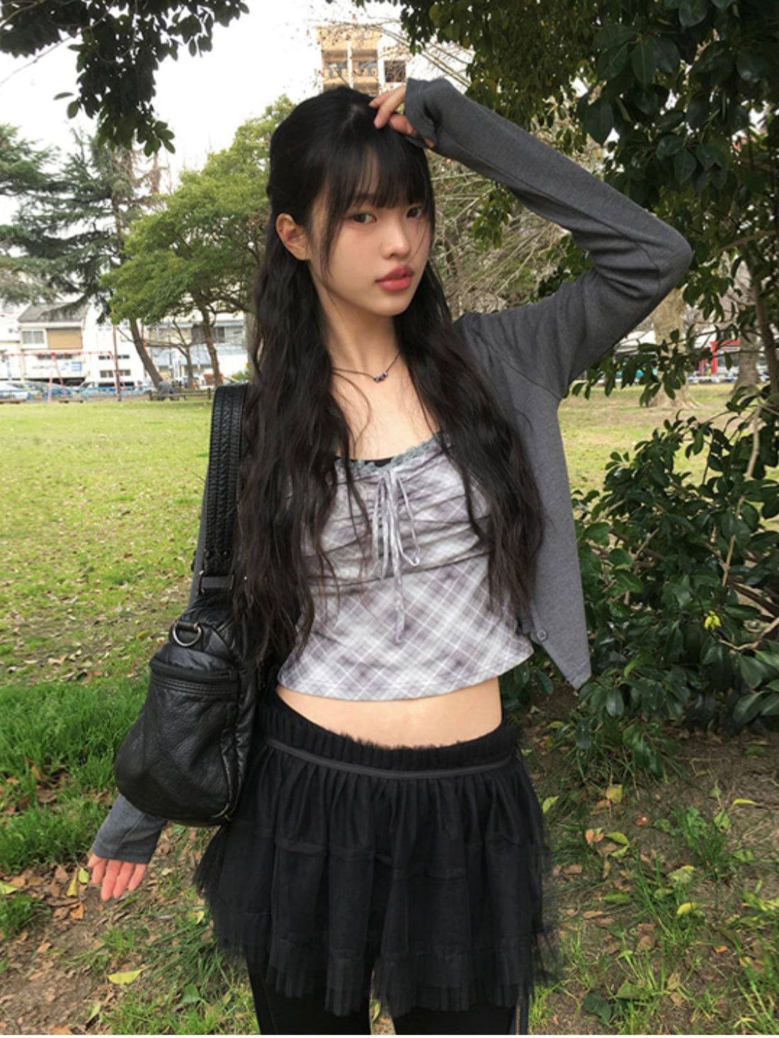 菱格皺摺綁帶兩件套裝