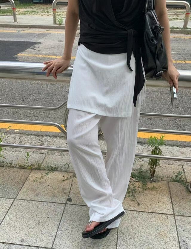 索索料假兩件側綁帶闊褲