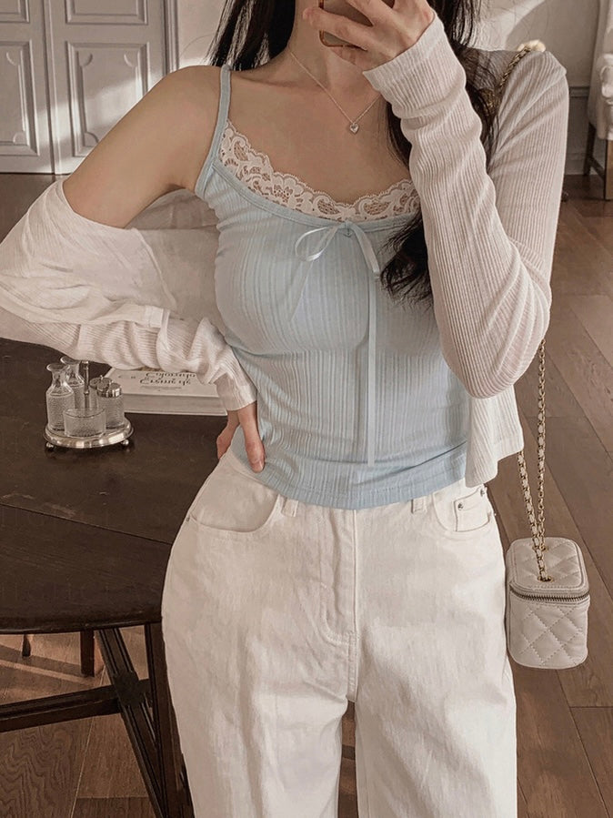 蕾絲層疊蝴蝶結bra top