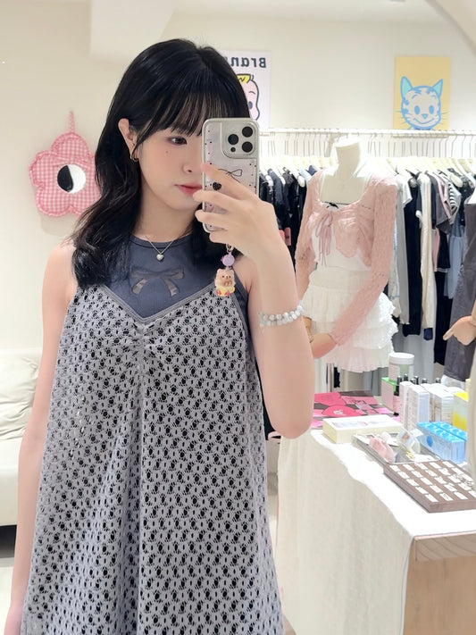 花邊縷空罩裙+蛋糕長裙套裝