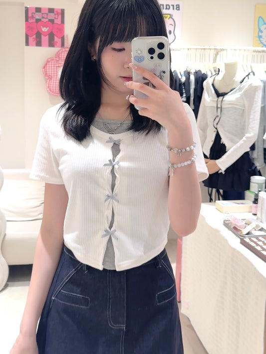 假兩件掛頸蝴蝶結tee+短裙