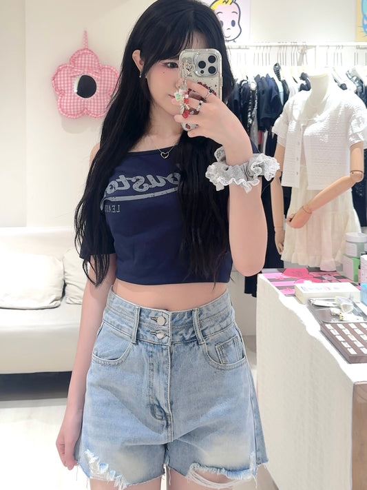 韓網熱賣🇰🇷美式字母斜肩tee